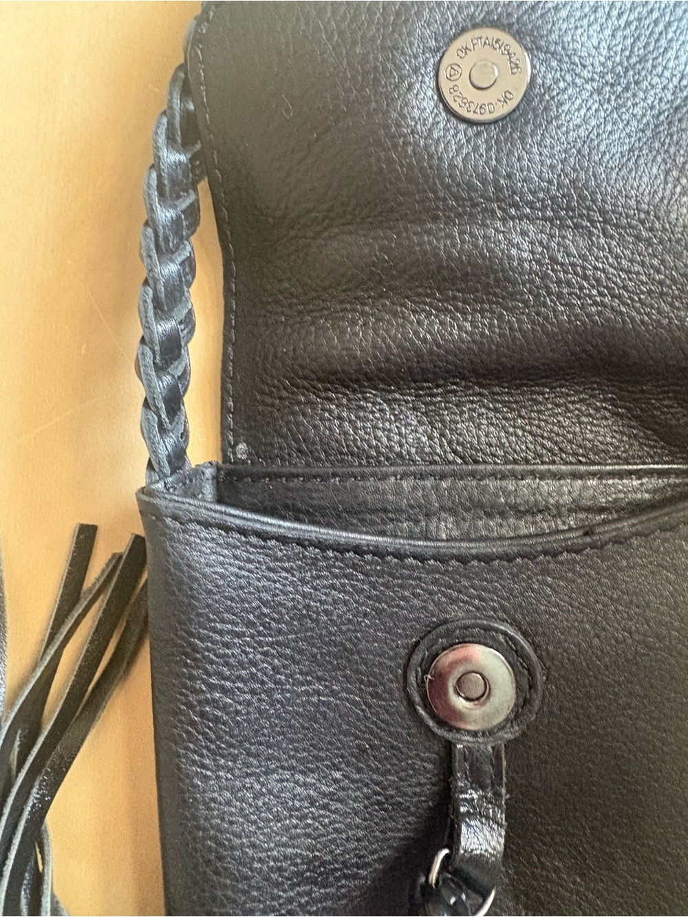 Joelle Hawkens Black Leather Phone Crossbody Bag Braided Strap Tassel Boho - Picture 3 of 7